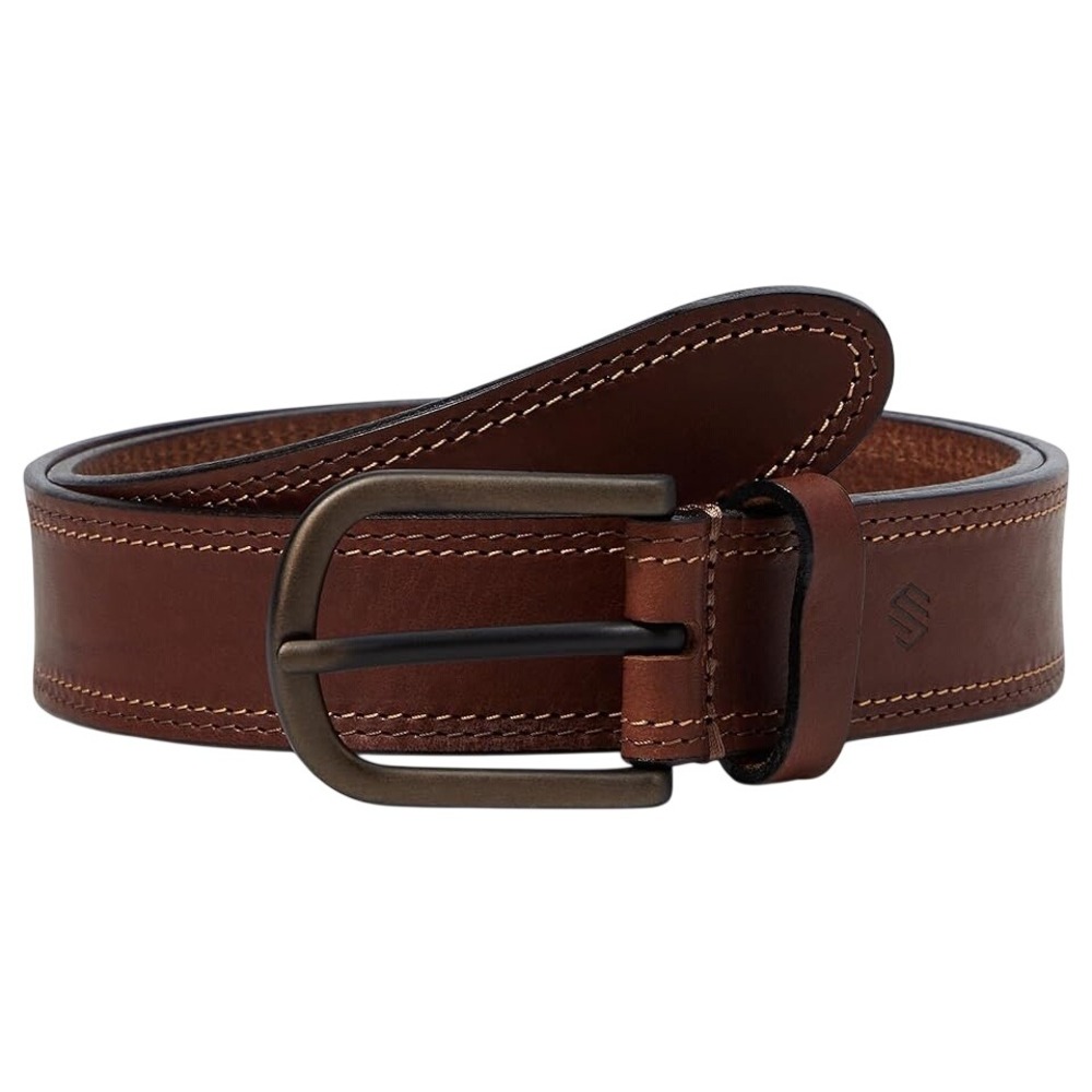 420.Johnston & Murphy Men Double Contrast Stitch Belt Tan SZ 38 Genuine Leather